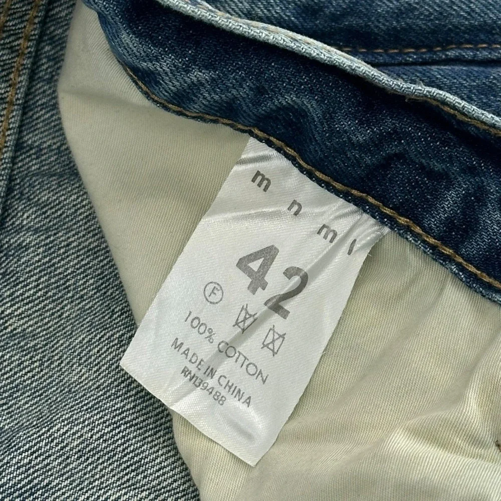 Mnml Jeans Mens 42 (43x34) Blue Medium Wash Tapered‎ Leg Button Fly Faded Denim